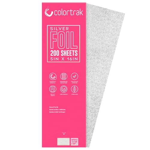 Colortrak Embossed Hair Coloring Foil Sheets, Professional, Convenient 5 x 16 inch Extra Long Pre-cut Sheets, Easy to Grab During Processing, Silver, No Separating Tissues Need, 100 Foils Per Box