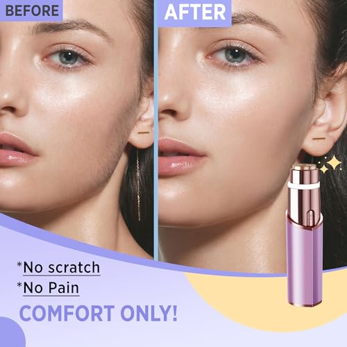 Facial Hair Removal for Women: Electric Razor for Smooth Skin Painless Trimmer Rechargeable Shaver for Upper Lip Peach Fuzz Chin Pocs Hair at Home Travel Gifts for Women(Purple)