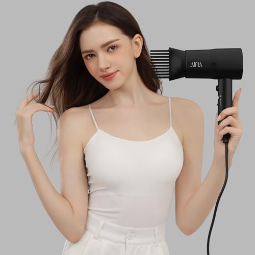AINA Vader Black 4-Piece Hair Dryer with Diffuser & Comb, 110V Salon Styling