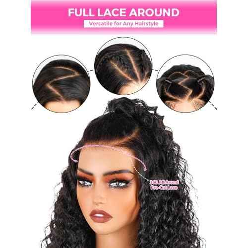 Curlyme 360 Lace Front Wigs Human Hair 360 Fit Wig Pre Bleached Pre Plucked Water Wave Human Hair Pre Cut 360 Lace Wear Go Glueless Wig Human Hair For Women Natural Hairline 180% Density 18 Inch