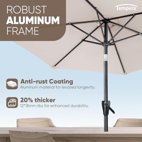 Tempera 9ft Patio Market Outdoor Table Umbrella with Push Button Tilt and Crank,Large Sun Umbrella with Sturdy Pole&Fade resistant canopy,Easy to set, Grass