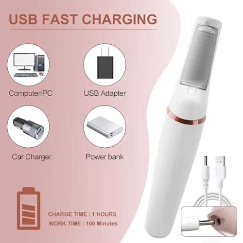 MOVELOVE White Rechargeable Electric Callus Remover for Feet, Dual Speed Foot File