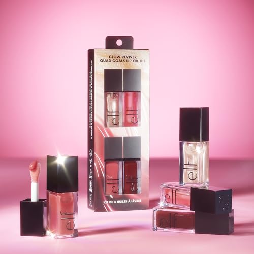 e.l.f. Glow Reviver Quad Goals Lip Oil Kit — 4 Shades, Hydrating Glossy Lips