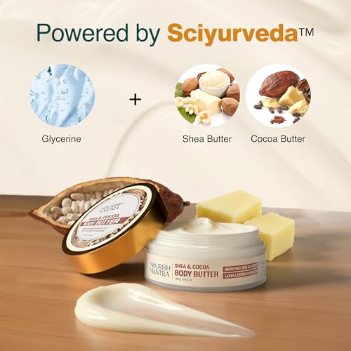 NOURISH MANTRA Shea & Cocoa Body Butter | Creamy Moisturizer for Long-Lasting Moisture & Soft Skin | Infused with Shea Butter & Cocoa Butter | Suits All Skin Types | For Women & Men | 100 g
