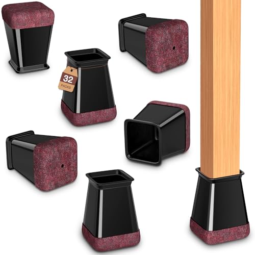 Chair Leg Floor Protectors Square Chair Leg Protectors for Hardwood Floors Silicone Caps Felt Strengthen Bottom Protection Non Slip Reduce Noise 16 Pack Black Square M Fit:13/16" ~ 1" (20~26mm)