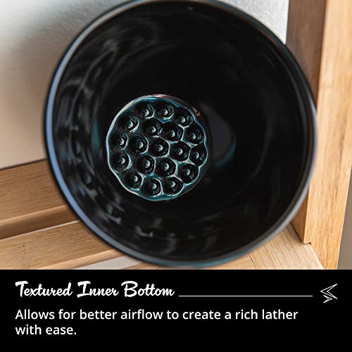 ROYAL SHAVE Ceramic Textured Shaving Bowl ? Shave Soap & Shaving Cream Dish, Textured for Rich Lather ? LARGE (Black)