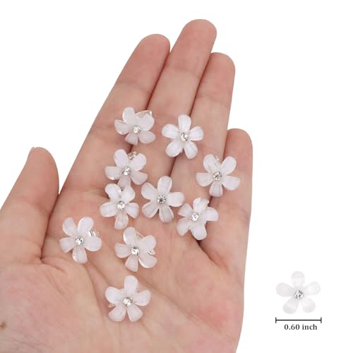 20Pcs White Flower Hair Clips with Rhinestones for Weddings