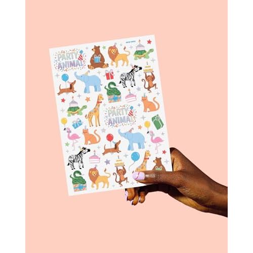 xo, Fetti Party Animal Birthday Party Temporary Tattoos - 60 Foil Styles | Safari Birthday Decorations, Wild Rainbow Kids Accessory, Wild One Elephant Theme Favors, Baby Shower Supplies