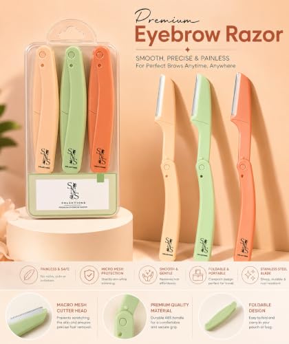 Dermaplaning Razor for Women – Facial Hair Remover, Eyebrow Trimmer, Peach Fuzz, Pack of 3