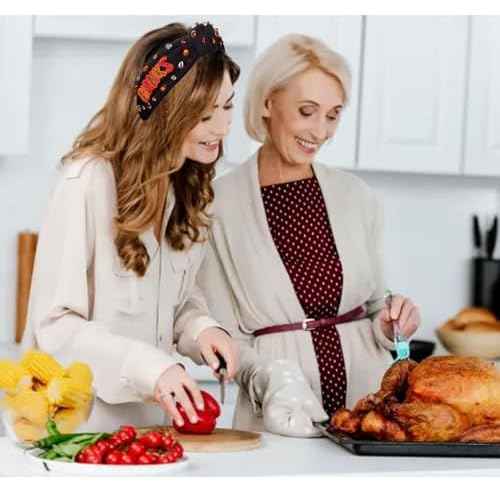 Thanksgiving Headband Accessories - Fall THANKS Knotted Pearl Rhinestone Wide Hair Accessories