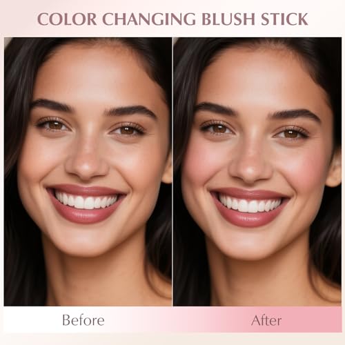 Blush Stick - Clear Orange Blush for Cheeks Color Changing to Pink Hydrating Multi-Use for Eyes Lipstick Tinted Waterproof Lightweight Buildable Cream Face Blusher Daily Makeup