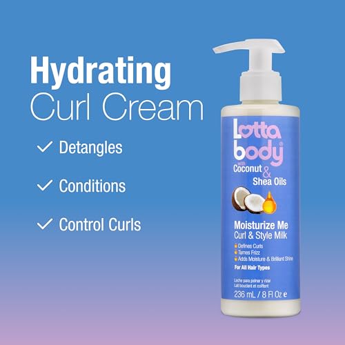 Lottabody Moisturize Me Curl and Style Milk with Coconut & Shea Oils, Lightweight Moisture-Rich Curl-Defining & Frizz-Control Styling Milk for Natural Curly, Coily & Relaxed Hair, 8 oz
