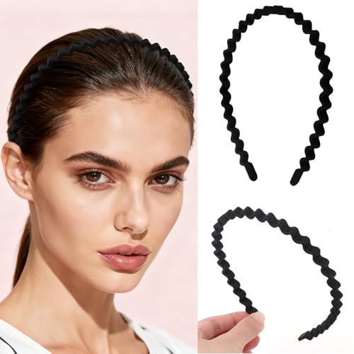 10 Pack Black Matte Zigzag Non-Slip Headbands for Women & Men