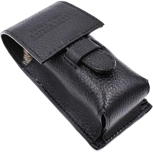 Parker Genuine Leather Shaving Brush Case ? Handmade Black Travel Holder for Standard Badger, Boar & Synthetic Brushes