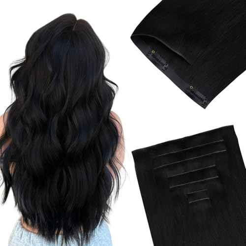 GOO GOO Invisi Edge Clip in Hair Extensions 20inch 150g 7Pcs Injected Seamless PU Clip in Hair Extensions, Virgin Real Human Hair, 1 Jet Black