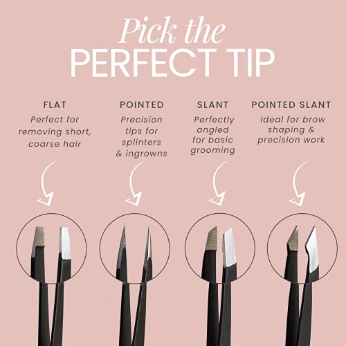 Tweezer Guru Eyebrow Tweezer Set (4-Piece) for Women & Men - Professional Slant and Pointed Tweezers Set with Case - Precision Tweezers Kit for Facial Hair, Splinter and Ingrown Hair Removal