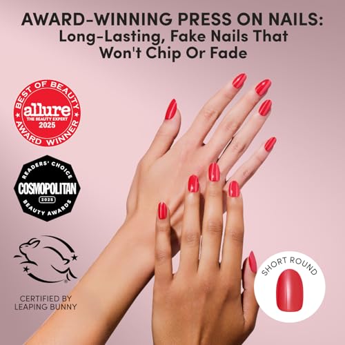 Glamnetic Short Round Press On Nails Glazed Red 30 Pc Kit