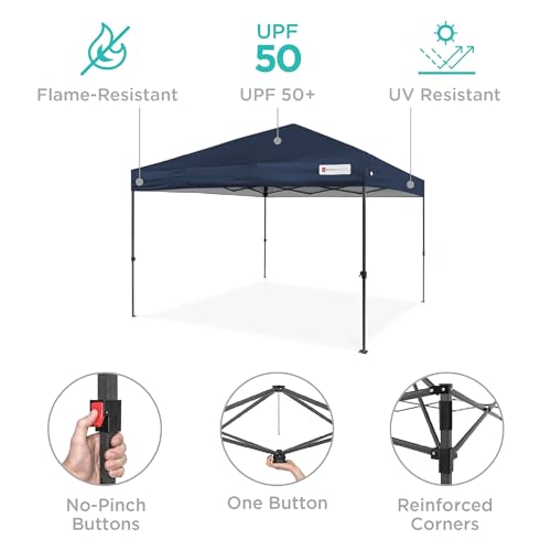 Best Choice Products 10x10ft 1-Person Setup Pop Up Canopy Tent Instant Portable Shelter w/ 1-Button Push, Case, 4 Weight Bags - Blue