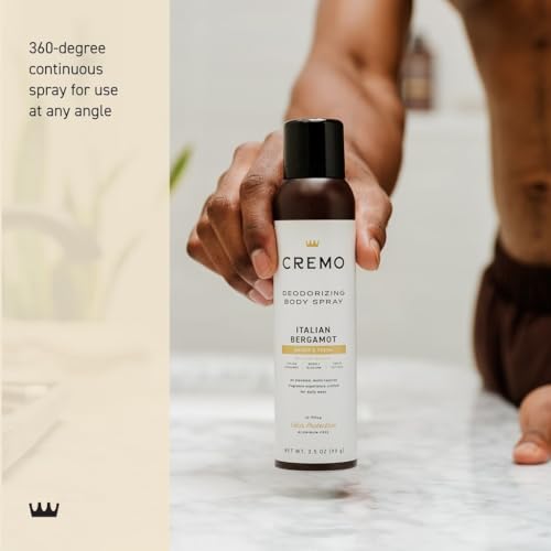 Cremo Italian Bergamot Deodorizing Body Spray for Men, 3.5 Fl Oz - Fresh Fragrance