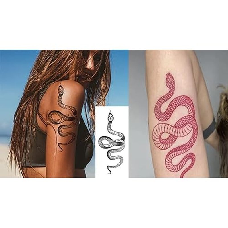 Yeahgoshopping Fashion Realistic Big Size 1 Black Snake - 1 Red Snake - 1 Small Random 3D Spider Temporary Tattoo Stickers for Women Men Waterproof Fake Tattoo Waist Body Forearm Arm Neck