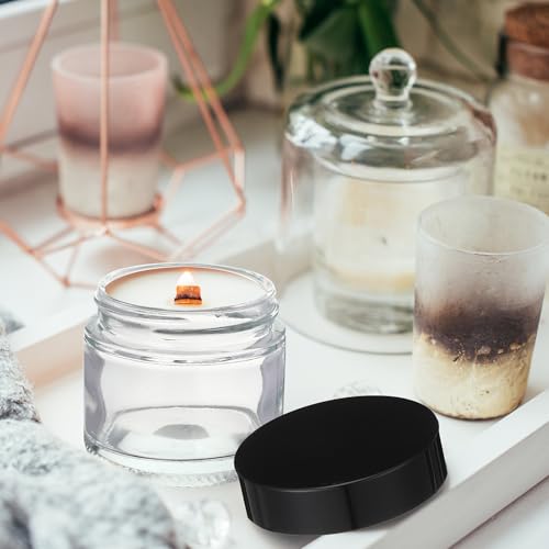 30 Pcs 2 oz Clear Glass Jars with Black Lids Leakproof Round Airtight Jars Empty Cosmetic Jars with Inner Liners Lid for Candle Making Storing Lotions Spice Powder Liquid Sample Makeup (Black,clear)