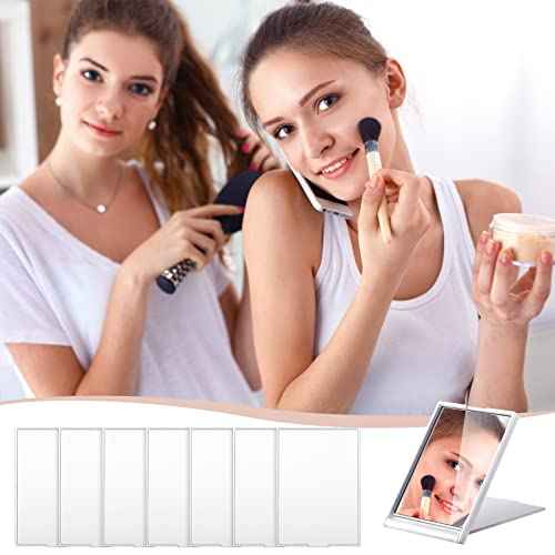 Queekay 16 Pcs 2 x 3 x 0.2''Small Makeup Folding Mirror Bulk Travel Portable Folding Rectangle Compact Stand up Portable Vanity Mirror for Women(White)