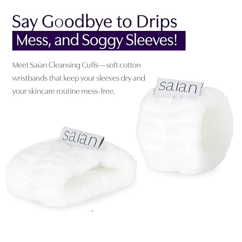 Saian Cleansing Cuffs - Face Wash Wristbands to Catch Water and Keep Sleeves Dry - Soft Absorbing Wrist Wraps, Reusable No Drip Covers for Home Bathroom Sink, Spa, Gym, Travel Skincare Accessories