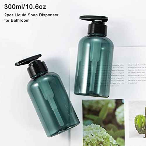 Yebeauty Pump Bottle 10oz, 2 PCS Shampoo Bottles Dispenser with Pump Refillable Containers, 300ml,Clear Blue