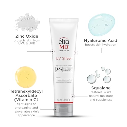EltaMD UV Sheer SPF 50+ Sunscreen with Zinc Oxide 3 oz - Water & Sweat Resistant