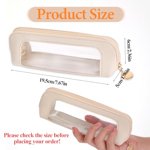 Small Clear Makeup Bag, Portable PU Leather Cosmetic Pouch Beige