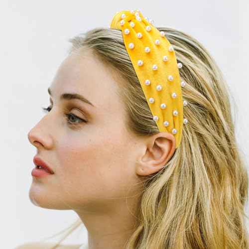 VELSCRUN Pearl Headbands with Beads: White, Pink, Red, Blue Knotted Wide Top Knot Hair Accessories for Women and Girls