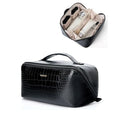 Make Up Bag, Cosmetic Organizer for Women, Waterproof Croc PU Leather Makeup Organizer with Divider and Handle Toiletry Bag Travel Bag (Croc Embossed, Black)