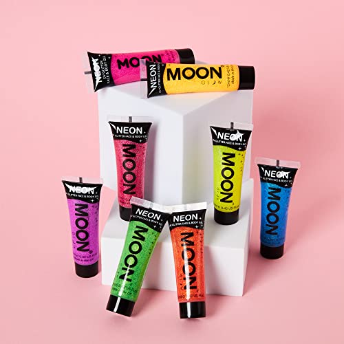 Moon Glow - Blacklight UV Glitter Face & Body Gel - 12ml Set of 8 - Blacklight Face Paint - glows brightly under Blacklight
