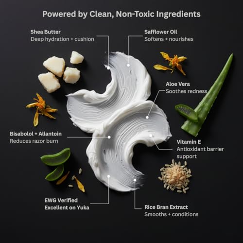 HygieneLab Shaving Cream, Yuka Rated 100/100 ? Fragrance-Free, Non-Toxic Formula with Aloe Vera & Shea Butter, Hydrating for Sensitive Skin, Helps Reduce Razor Burn (6.76 oz)