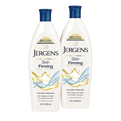 Jergens Skin Firming Body Lotion, Dry Skin Moisturizer with Collagen and Elastin, Deep Moisture, Dermatologist Tested, White 8 Ounces (Pk of 2)