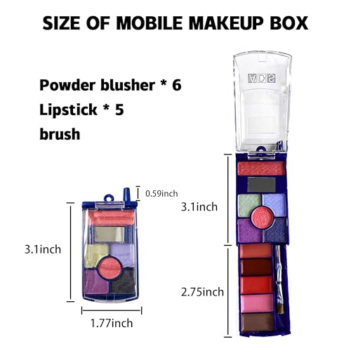 Retro Flip Phone Makeup Kit - 5 Eyeshadows, 5 Lipsticks & Blush