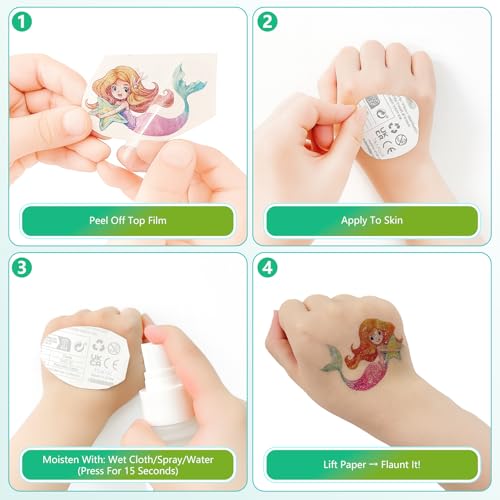 150+ Glitter Temporary Tattoos for Kids - Mermaid Unicorn Party Favors for Girls - Individually Wrapped & Waterproof Birthday Supplies