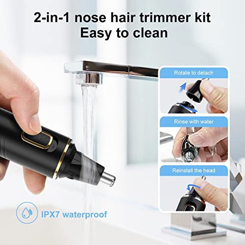 Nose Hair Trimmers for Men£¬Rechargeable Hair Trimmer 2 in 1 Painless Multifunctional Ear and Nose Hair Trimmer with IPX7 Waterproof Dual Edge Blades (Black)