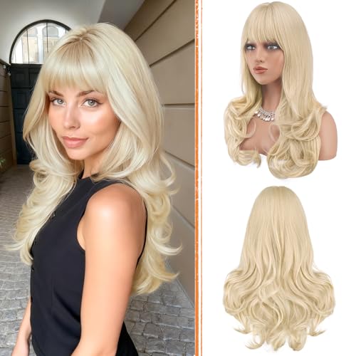Haloo Blonde Wavy Wig with Bangs 24 Inch Heat Resistant Synthetic