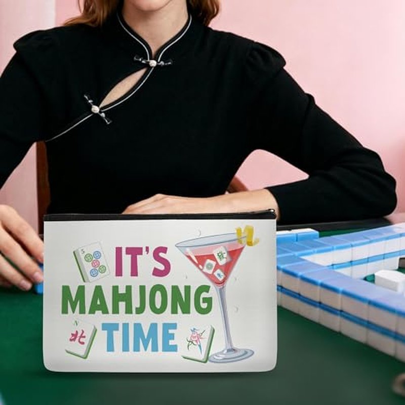9-Pack Mahjong Cosmetic Bag Set with Zipper - Travel Pouches