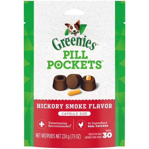 Greenies Pill Pockets for Dogs Capsule Size Natural Soft Dog Treats, Hickory Smoke Flavor, (6) 7.9 oz. Packs (180 Treats)