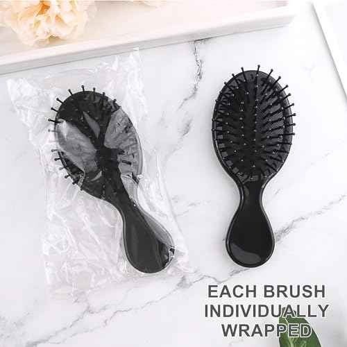 10 Pack Mini Hair Brushes Bulk, Mini Hair Brush Individually Wrapped, Soft Bristles Adds Shine, Scalp Massage and Detangling, Safe for All Hair Types Extensions, Wigs(Bright Black)