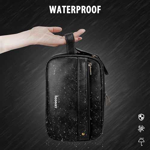 Travel Toiletry Bag for Men, Large Hanging Toiletries Organizer Bags for Women, Cruise Ship Essentials, Water-resistant Shaving Case, PU Leather Makeup Accessories, Cosmetic Dopp Kit, Black