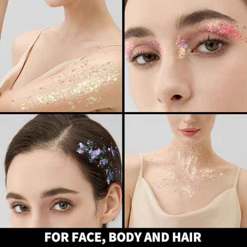 Teenitor 6 Colors Glow in The Dark Glitter Gel, Face Glitter Gel, Body Glitter Hair Glitter for Halloween Makeup UV Black Light Party Cheer Raves Festivals