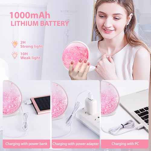 MIYADIVA 30x Magnifying Mirror with Light, LED Travel Mirrors, Makeup Mirror with Magnification,2 Sided USB Rechargeable Touch Screen Vanity Mirrors,4.8 Inch,Pink