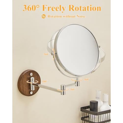 Wall Mounted Makeup Mirror - 10x Magnification 8'' Two-Sided Swivel Extendable Bathroom Mirror Chrome Finish£¬Extended Arm 360 Rotation Wall Mounted Makeup Mirror