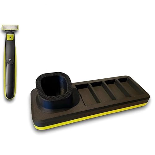 Shaver Stand compatible with Philips OneBlade Shaver Organizer, Black with Yellow Accent, Counter Storage Holder