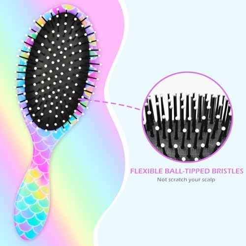 Kids Hair Brush Girls, Toddler Wet Dry Detangling Hair Brush for Curly Thick Hair Pain-Free Comb Girls Kids Women Unicorn Mermaid