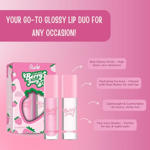 RUDE Berry Juicy Lip Gloss Duo - High Shine Moisturizing