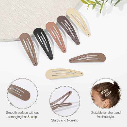 100Pcs Snap Hair Clips Hair Barrettes For Women Girls, No-Slip Metal Hair Snap Clips Accessories, Hairpins Matte 5 Colors, 2 x 0.55 Inch